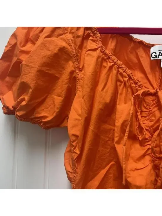 Ganni Orange Cotton-Poplin Mini Dress - Picture 7 of 8